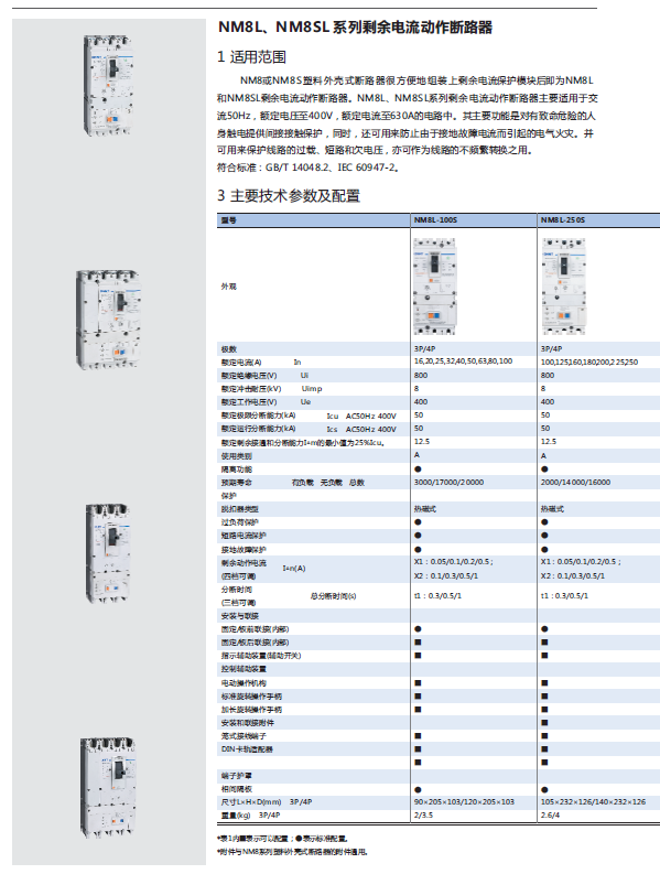 NM8L、NM8SL系列剩余電流動作斷路器選型